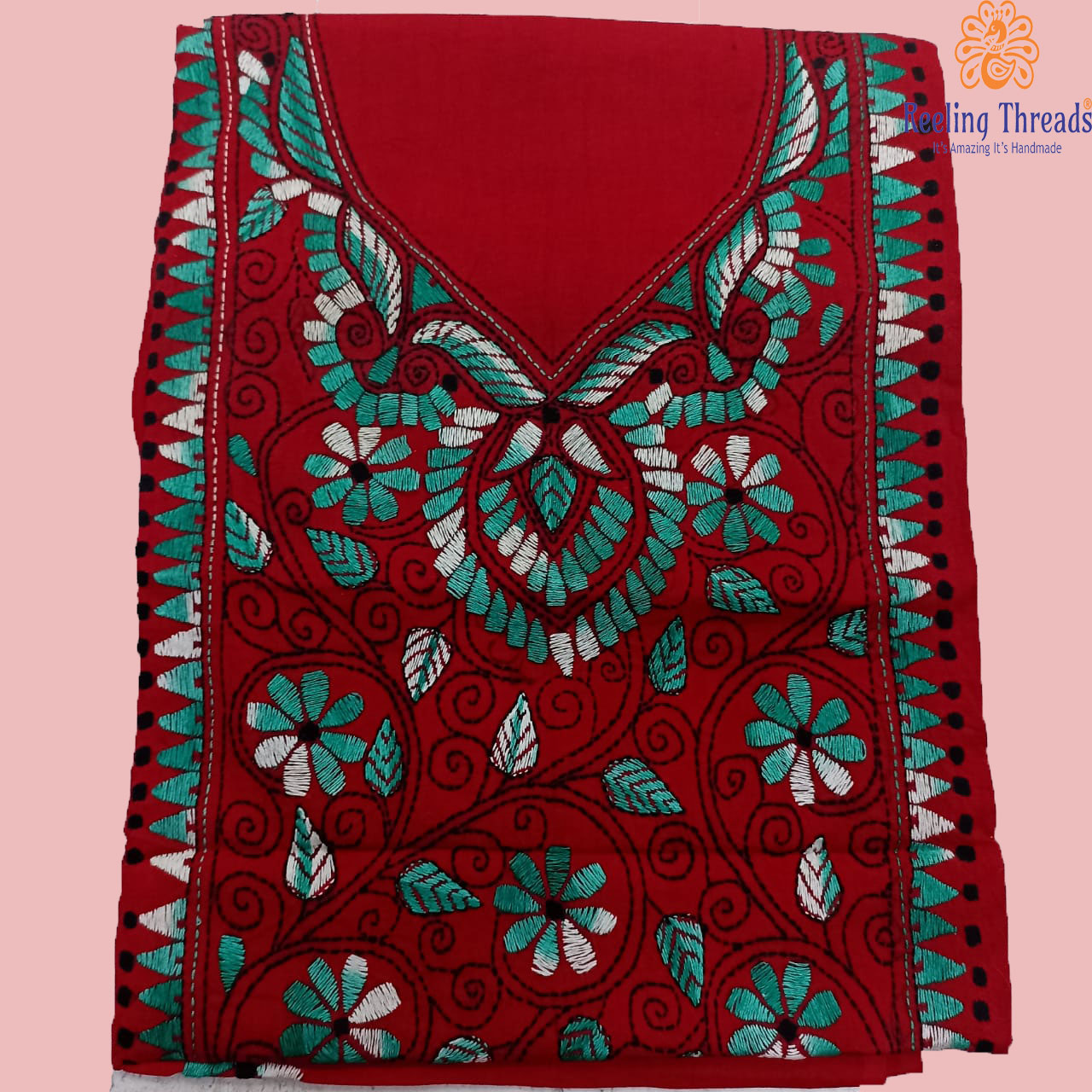 Kantha Hand Embroidered & Printed Kurta with Pants & Dupatta - Cherry –  FASHOR