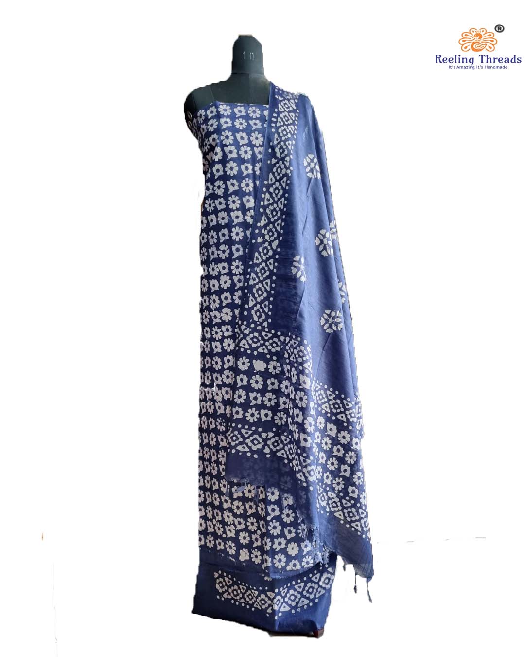 Katan Silk Suits Indigo Blue Color Batik Print - IndieHaat – Indiehaat.com