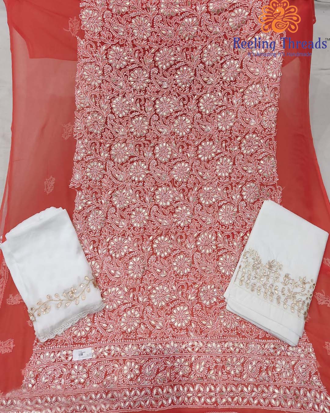 Lakhnow Chikankari with Gotapatti work Dress Material | Reeling Threads