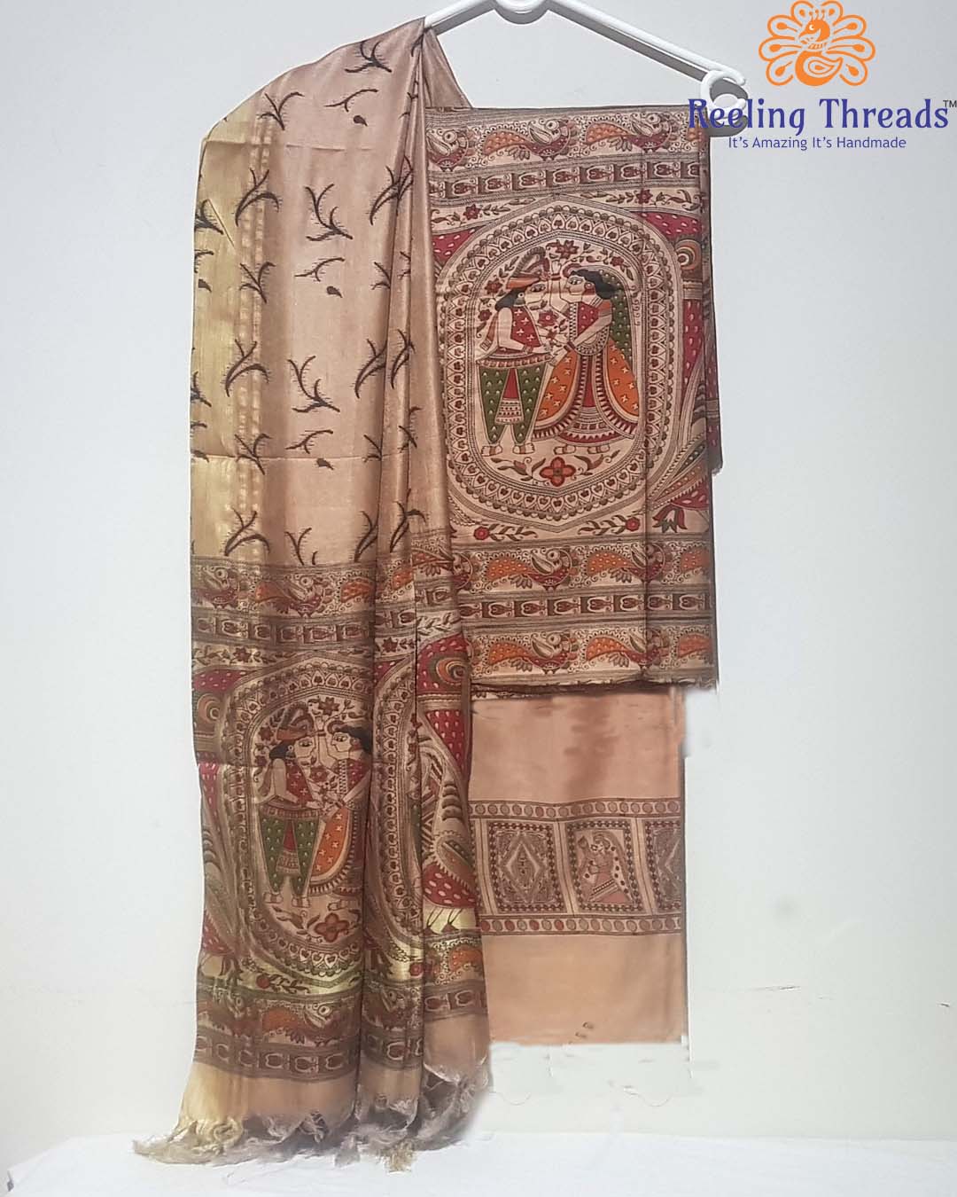 Khadi silk madhubani print dress material | Reeling Threads